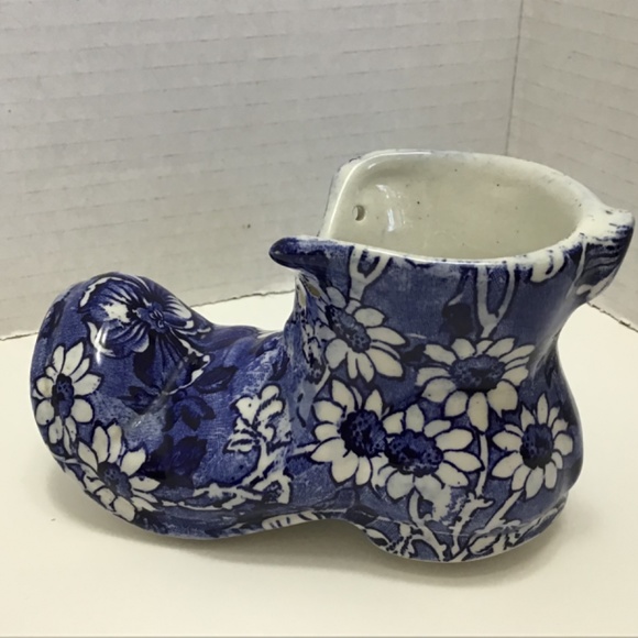 Vintage James Kent Old Foley Cobalt Blue Transferware Boot with Flower Design - Picture 3 of 7
